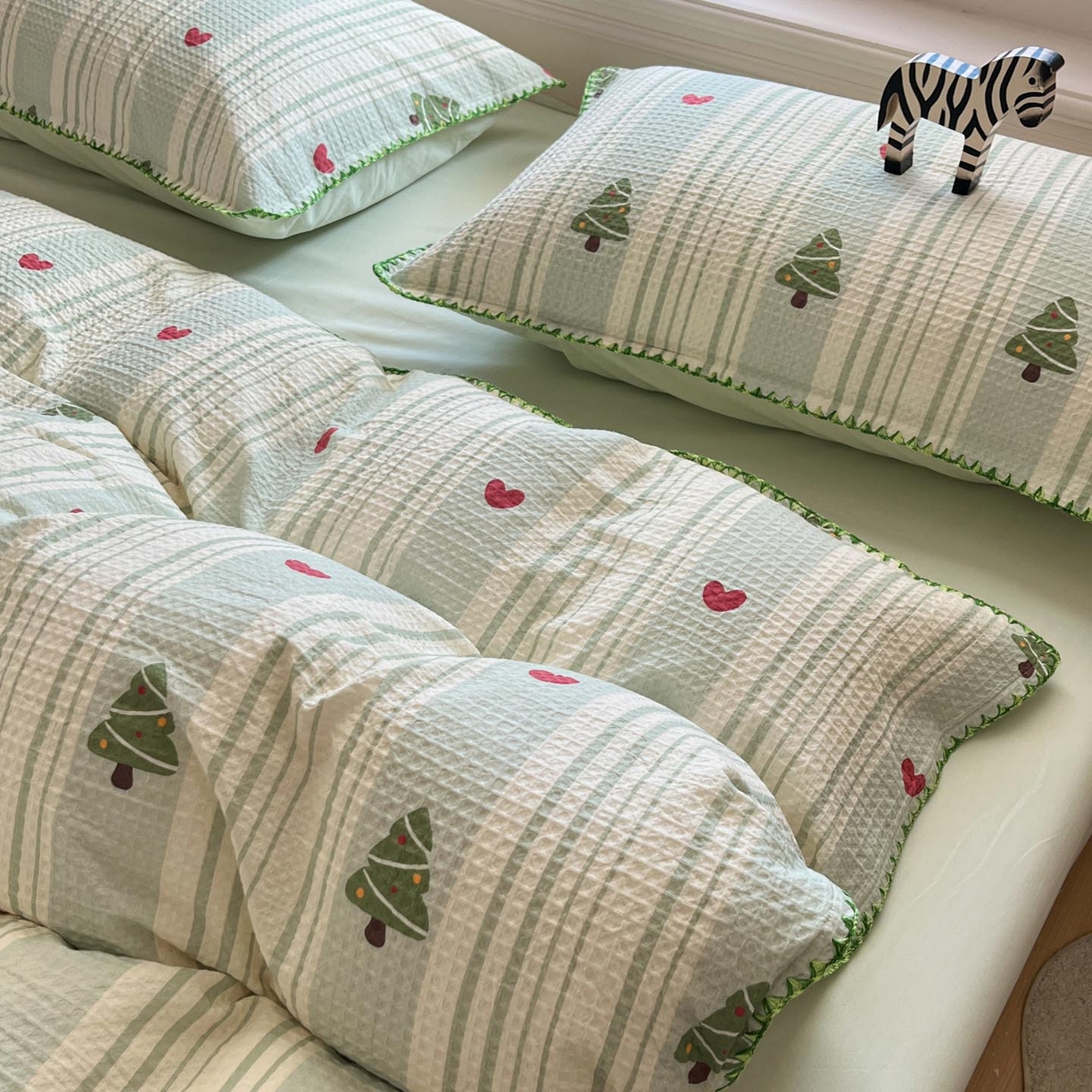 91家纺网 家纺一手货源 找家纺 涵宸家纺 2026新款全棉华夫格贝壳边四件套 青柠夏