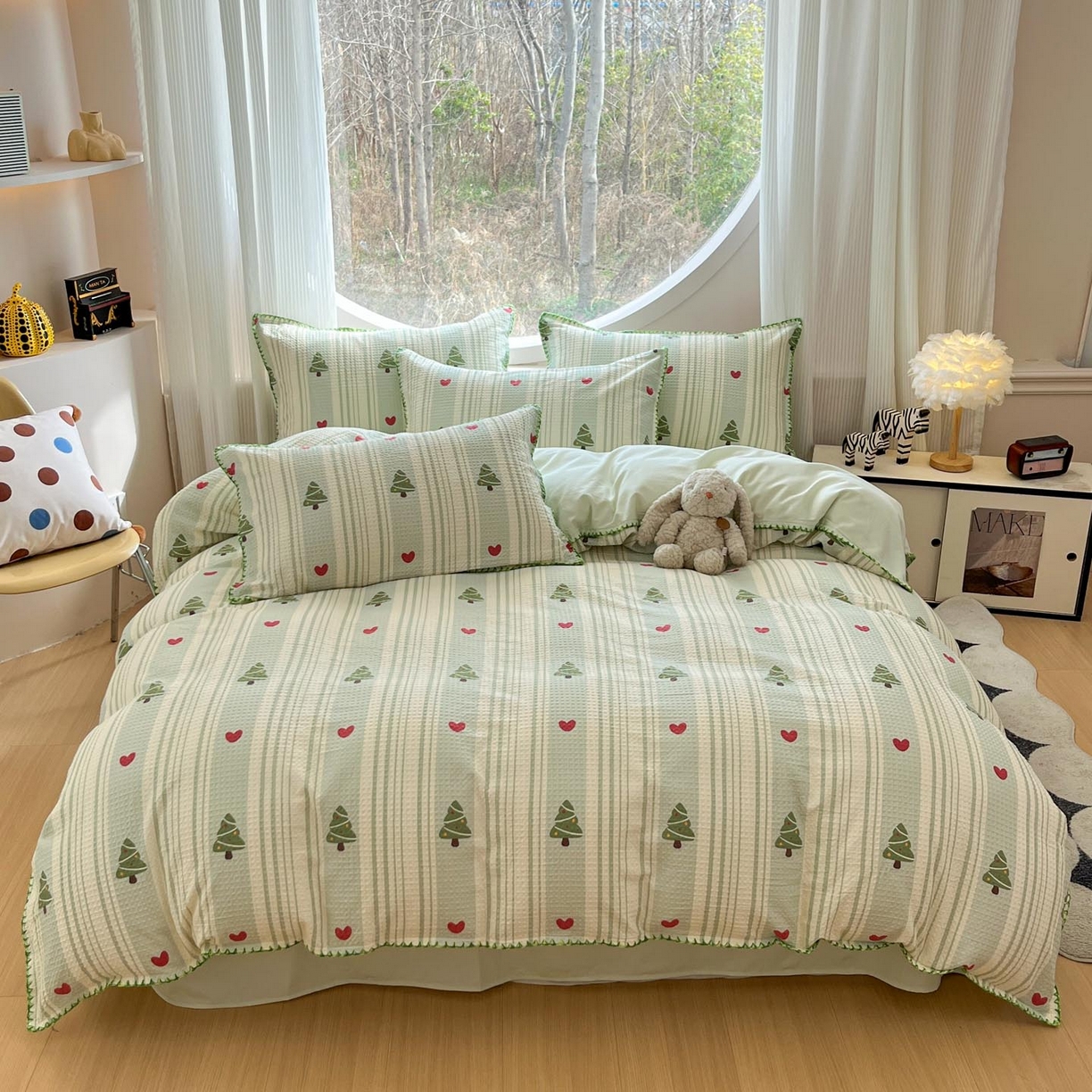 91家纺网 家纺一手货源 找家纺 涵宸家纺 2026新款全棉华夫格贝壳边四件套 青柠夏