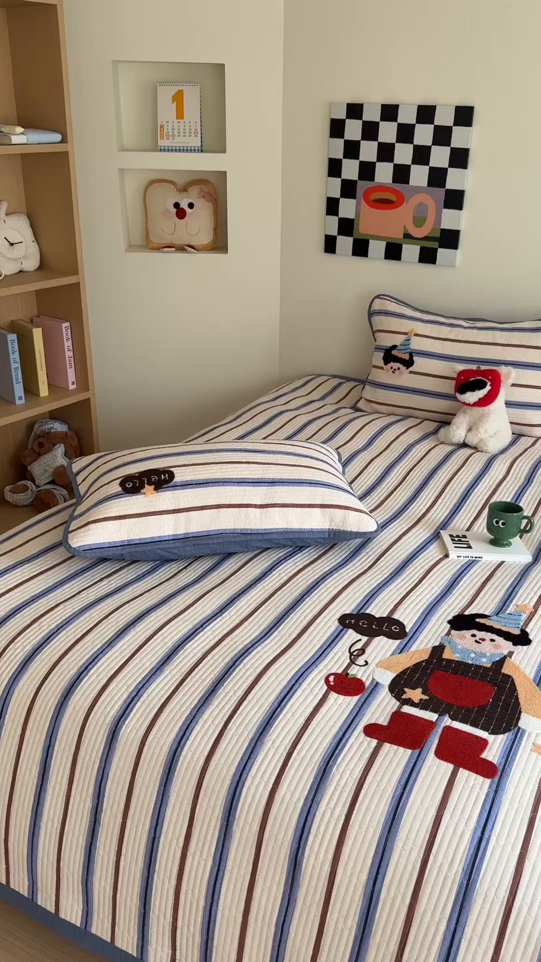 91家纺网 家纺一手货源 找家纺 顾里家纺 2026新款ins韩风床盖单品床盖单件三件套被套四件套 背带男孩