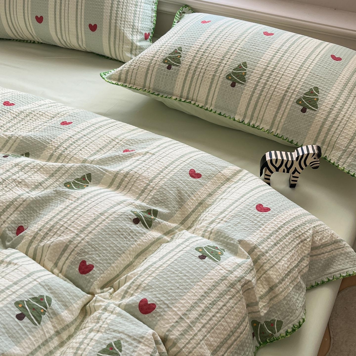 91家纺网 家纺一手货源 找家纺 涵宸家纺 2026新款全棉华夫格贝壳边四件套 青柠夏