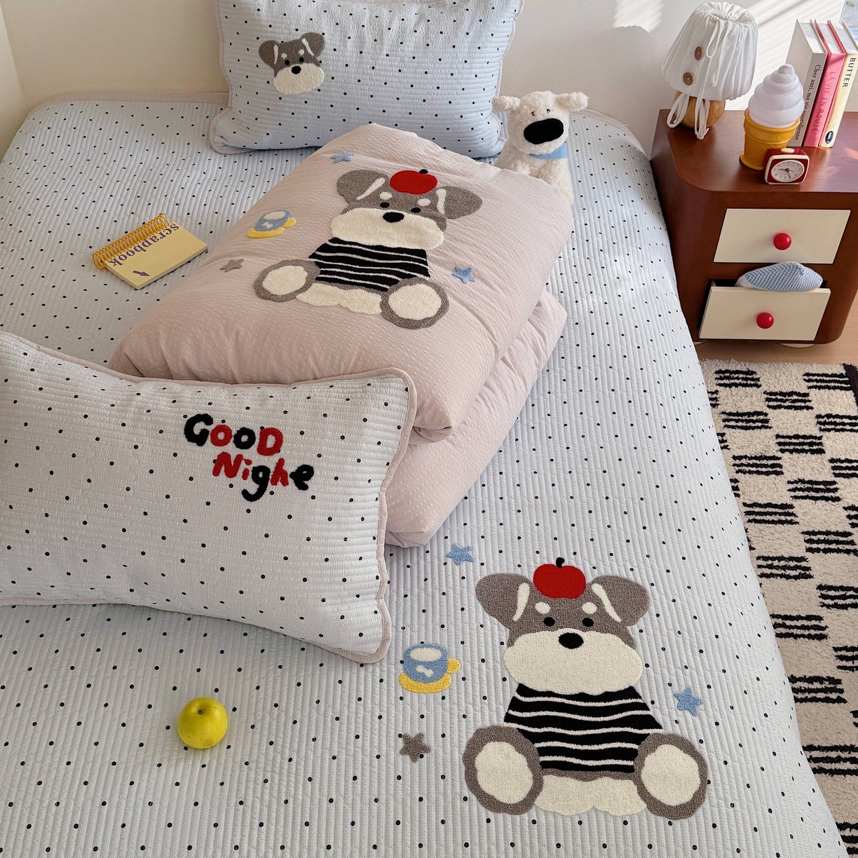 91家纺网 家纺一手货源 找家纺 顾里家纺 2026新款ins韩风床盖单品床盖单件三件套被套四件套 波点雪奈瑞