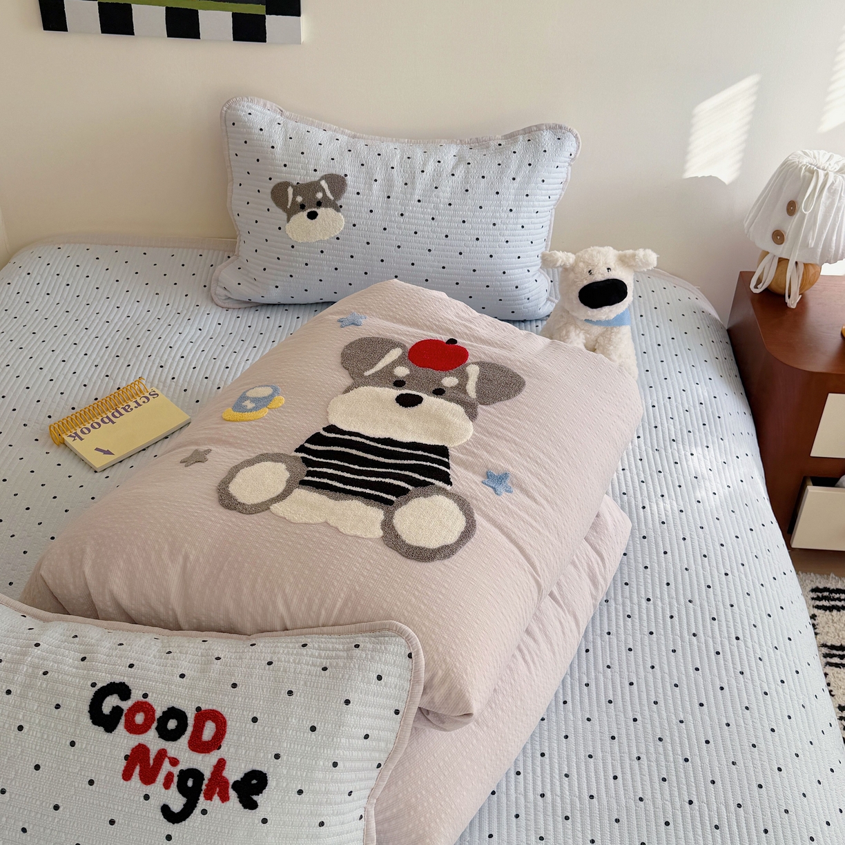 91家纺网 家纺一手货源 找家纺 顾里家纺 2026新款ins韩风床盖单品床盖单件三件套被套四件套 波点雪奈瑞