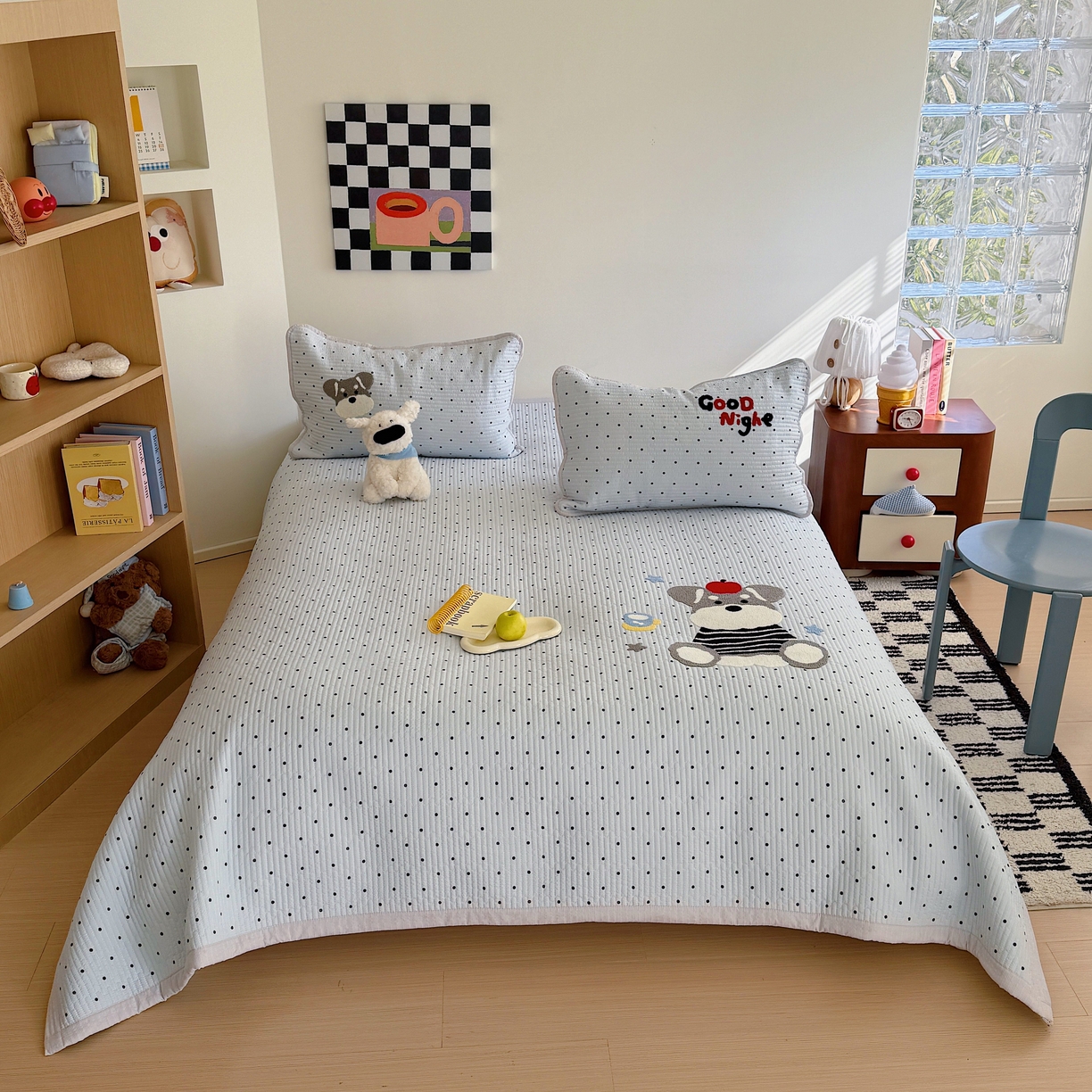 91家纺网 家纺一手货源 找家纺 顾里家纺 2026新款ins韩风床盖单品床盖单件三件套被套四件套 波点雪奈瑞