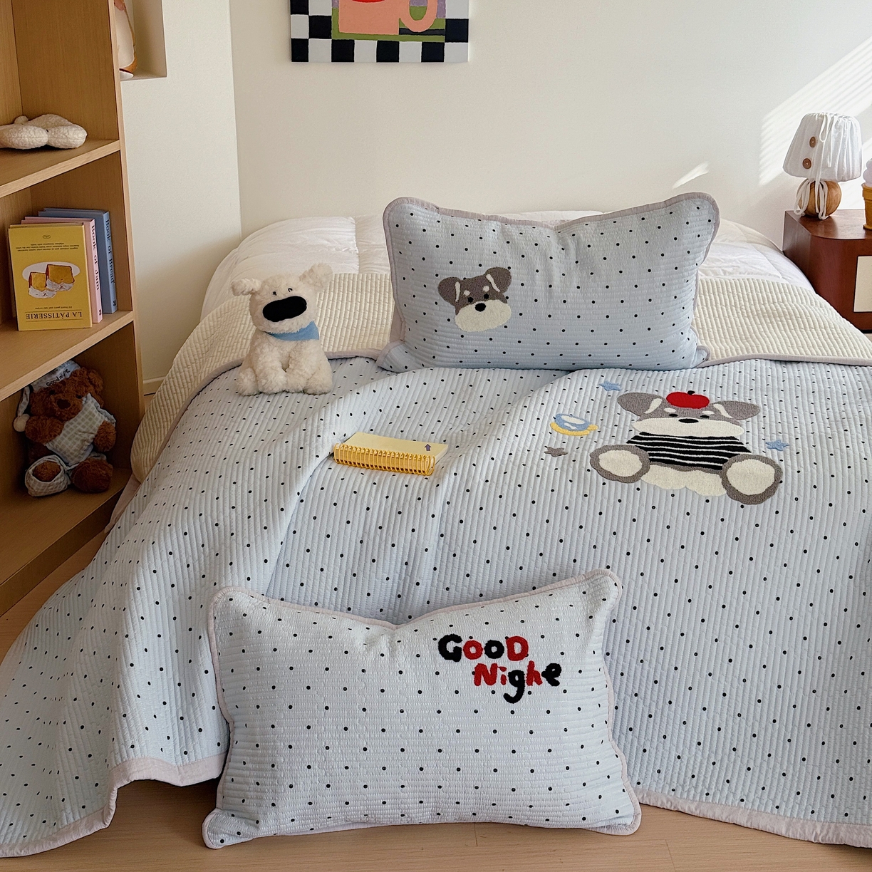 91家纺网 家纺一手货源 找家纺 顾里家纺 2026新款ins韩风床盖单品床盖单件三件套被套四件套 波点雪奈瑞