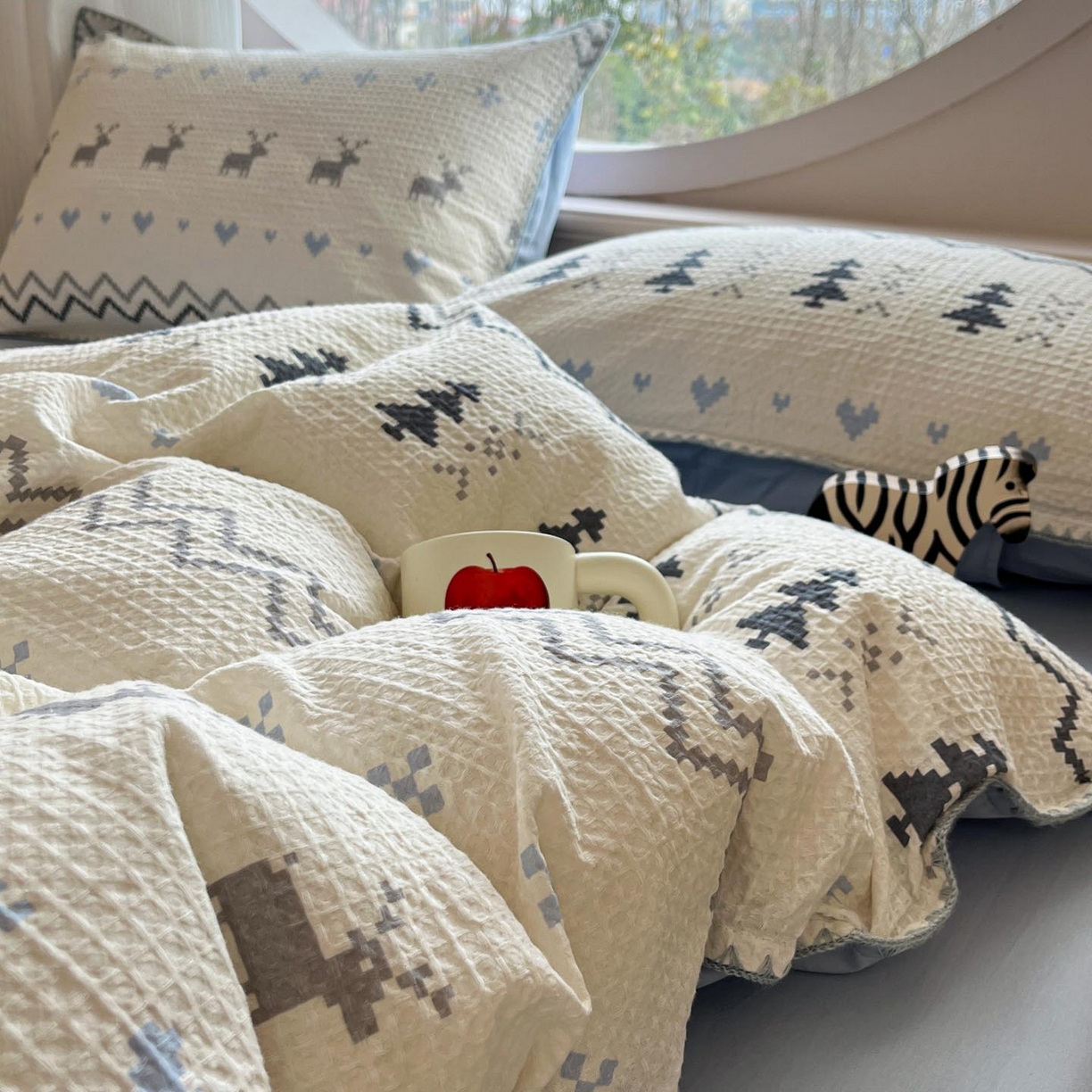 91家纺网 家纺一手货源 找家纺 涵宸家纺 2026新款全棉华夫格贝壳边四件套 童趣