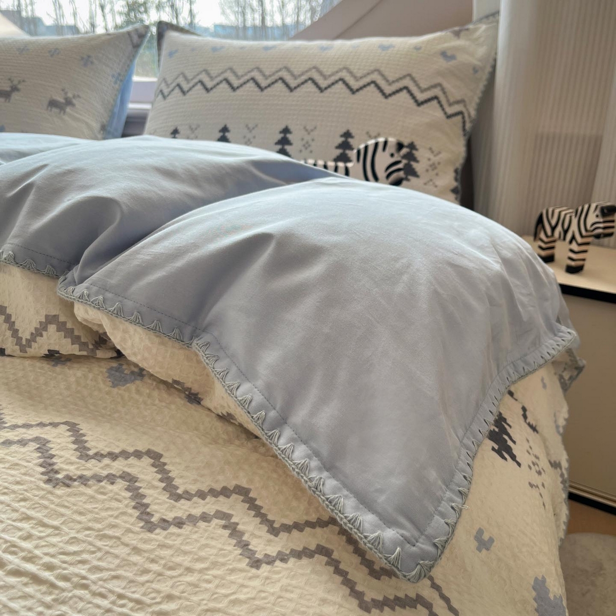 91家纺网 家纺一手货源 找家纺 涵宸家纺 2026新款全棉华夫格贝壳边四件套 童趣