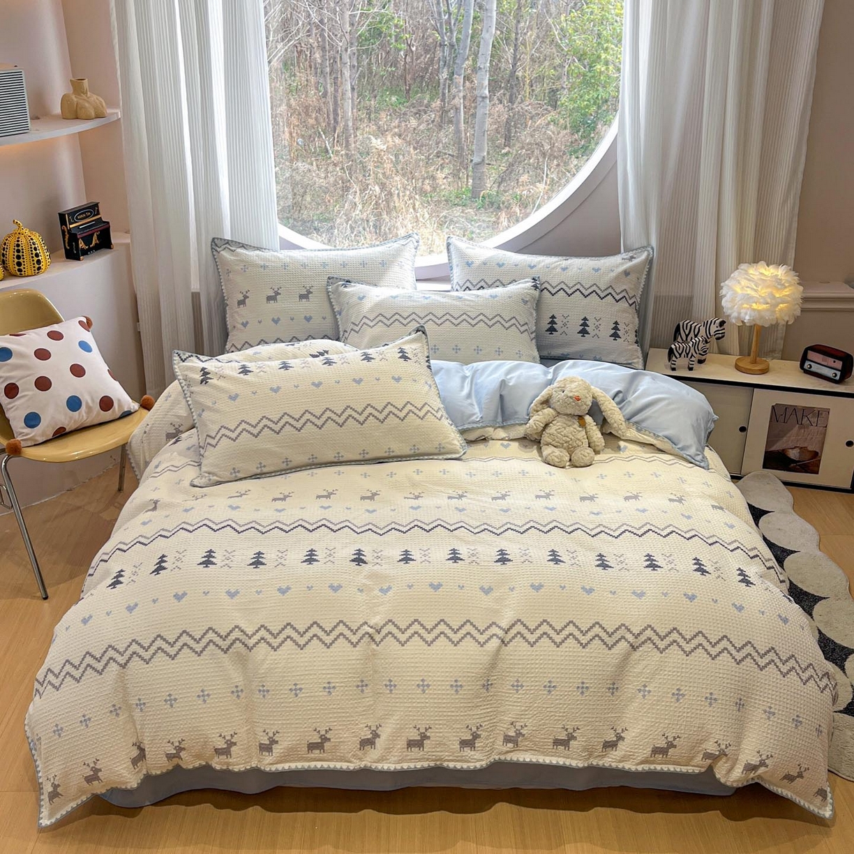 91家纺网 家纺一手货源 找家纺 涵宸家纺 2026新款全棉华夫格贝壳边四件套 童趣