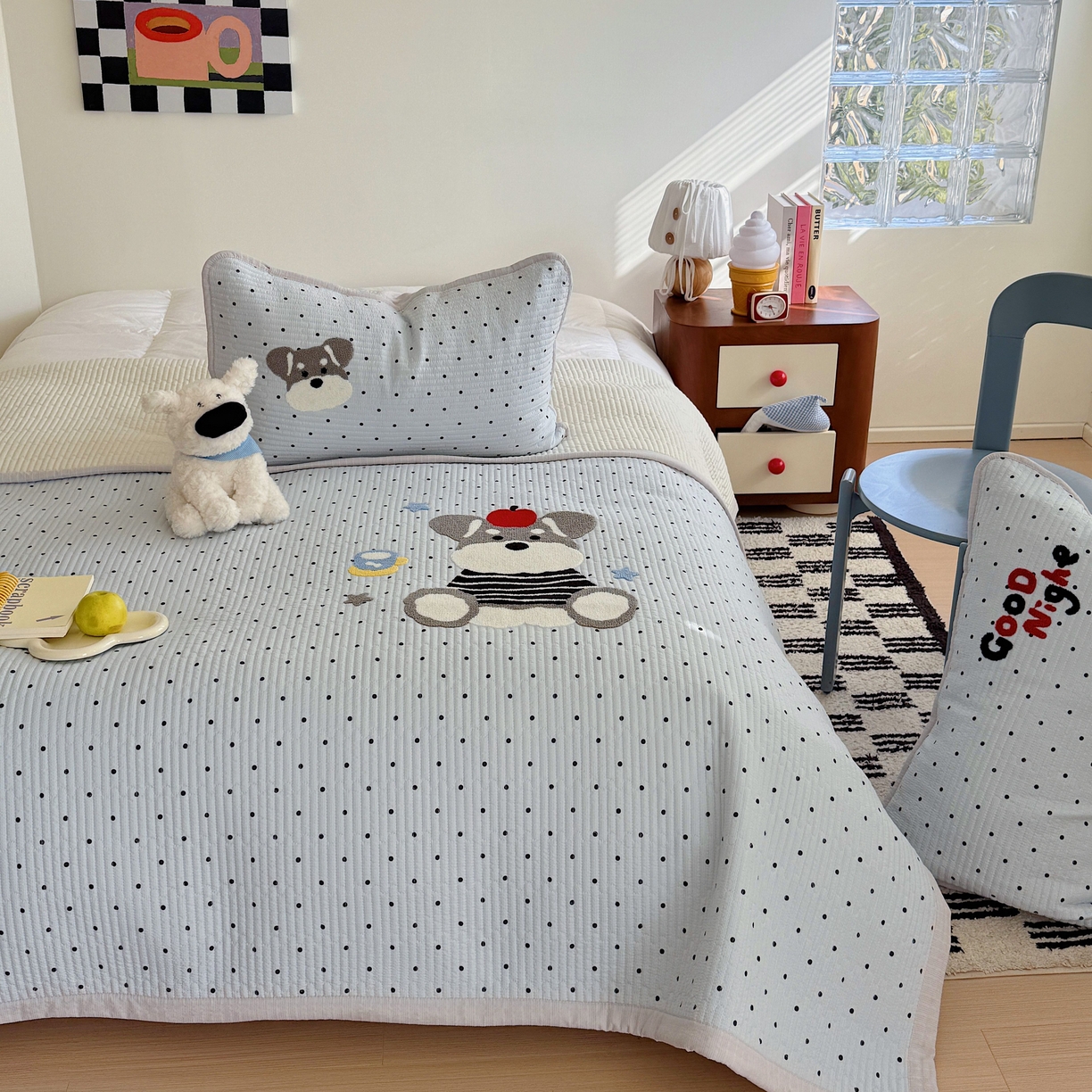 91家纺网 家纺一手货源 找家纺 顾里家纺 2026新款ins韩风床盖单品床盖单件三件套被套四件套 波点雪奈瑞