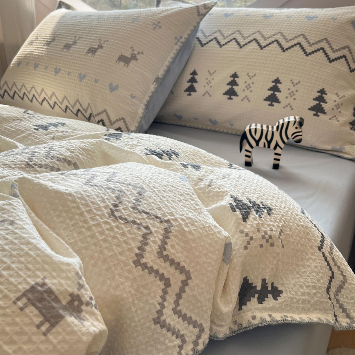 91家纺网 家纺一手货源 找家纺 涵宸家纺 2026新款全棉华夫格贝壳边四件套 童趣