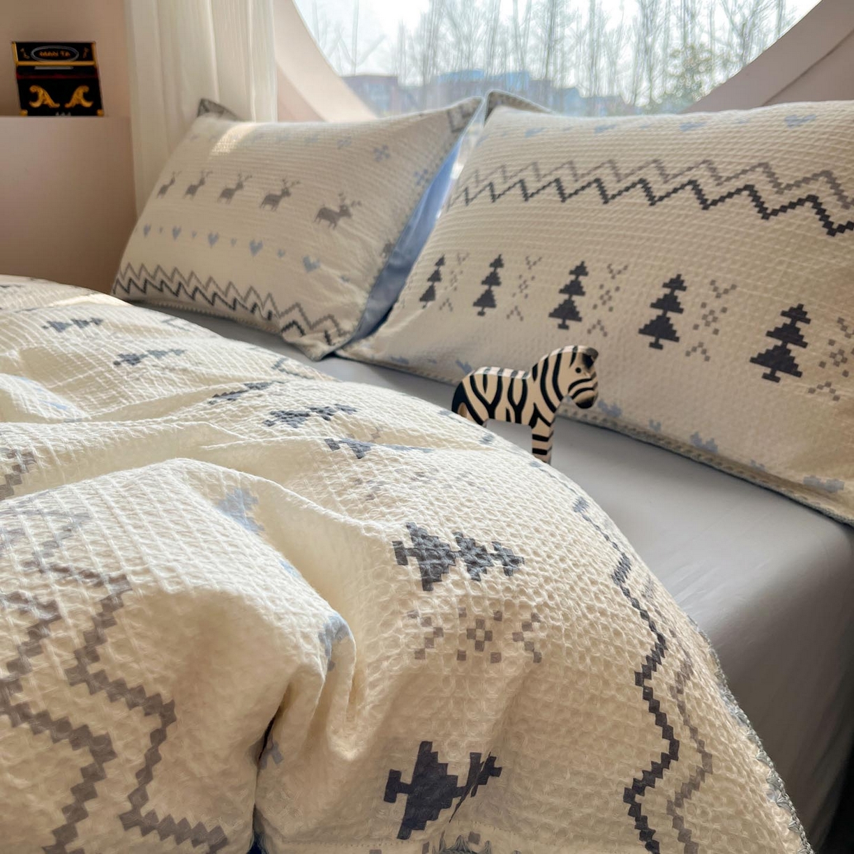 91家纺网 家纺一手货源 找家纺 涵宸家纺 2026新款全棉华夫格贝壳边四件套 童趣