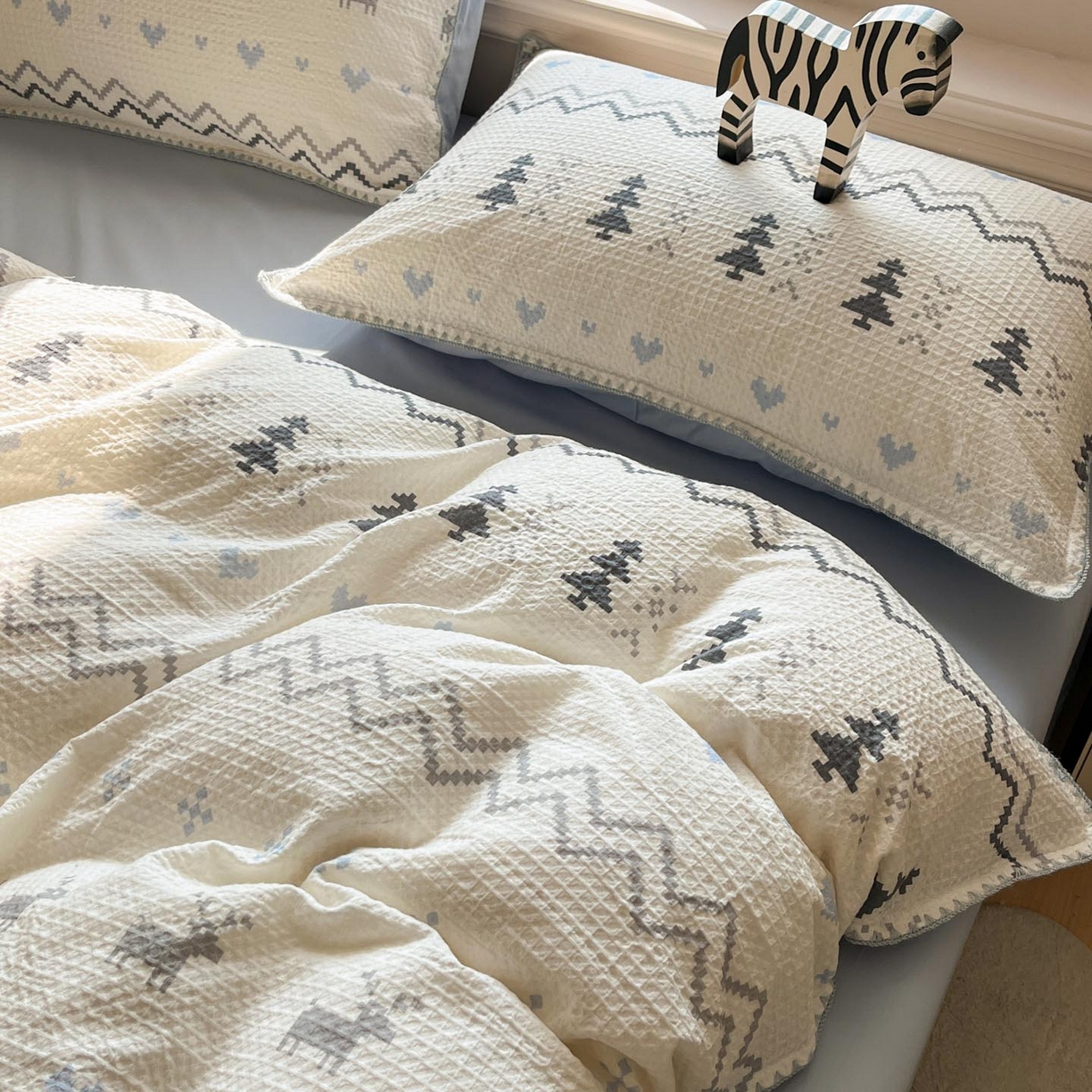 91家纺网 家纺一手货源 找家纺 涵宸家纺 2026新款全棉华夫格贝壳边四件套 童趣