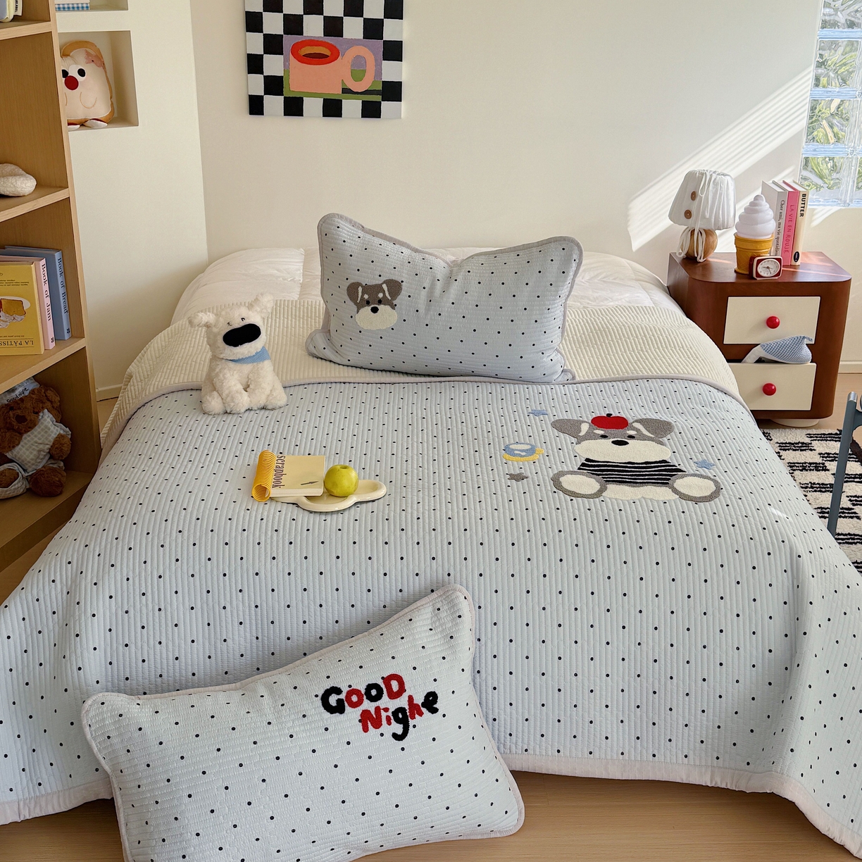 91家纺网 家纺一手货源 找家纺 顾里家纺 2026新款ins韩风床盖单品床盖单件三件套被套四件套 波点雪奈瑞