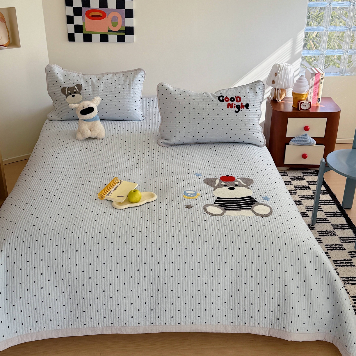 91家纺网 家纺一手货源 找家纺 顾里家纺 2026新款ins韩风床盖单品床盖单件三件套被套四件套 波点雪奈瑞