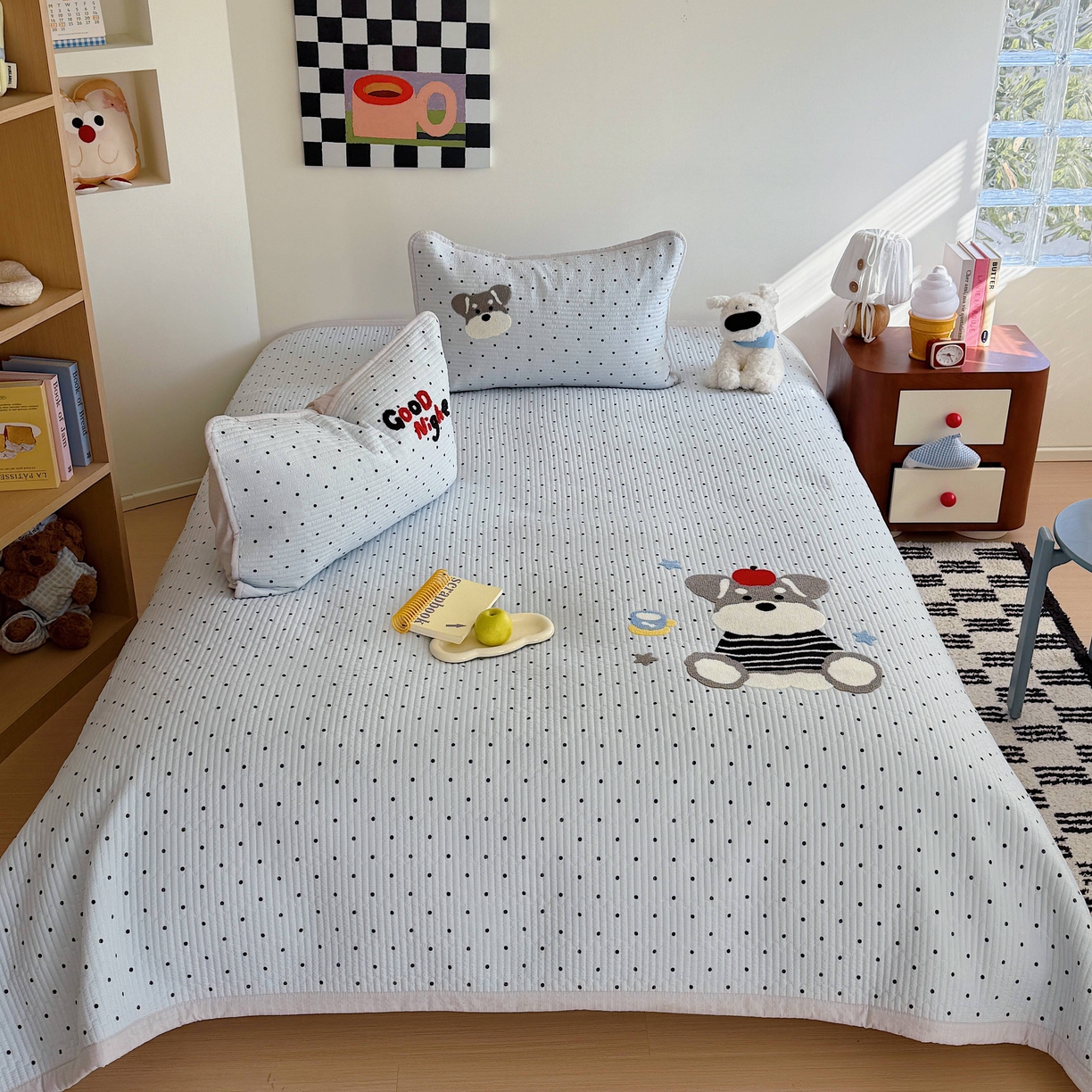 91家纺网 家纺一手货源 找家纺 顾里家纺 2026新款ins韩风床盖单品床盖单件三件套被套四件套 波点雪奈瑞