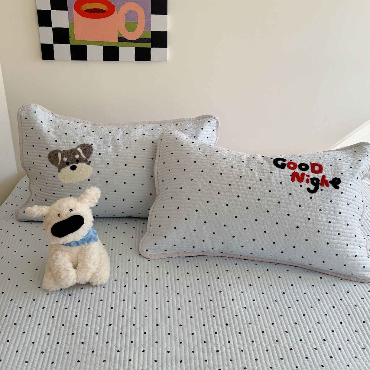 91家纺网 家纺一手货源 找家纺 顾里家纺 2026新款ins韩风床盖单品床盖单件三件套被套四件套 波点雪奈瑞