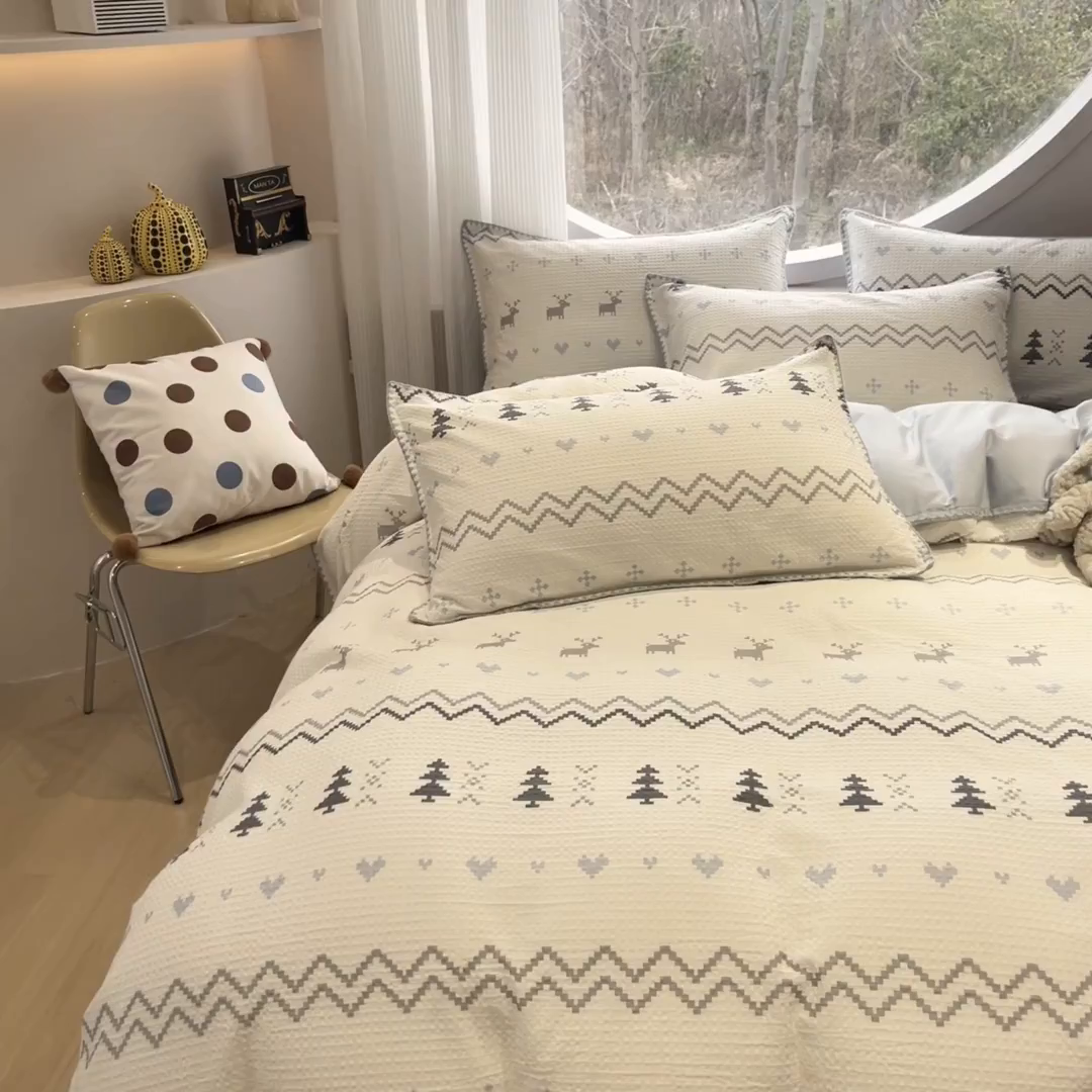 91家纺网 家纺一手货源 找家纺 涵宸家纺 2026新款全棉华夫格贝壳边四件套 童趣