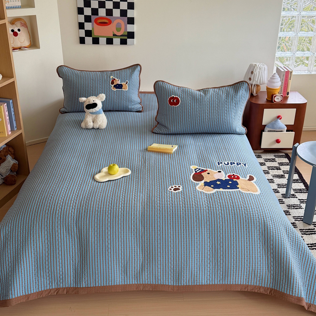 91家纺网 家纺一手货源 找家纺 顾里家纺 2026新款ins韩风床盖单品床盖单件三件套被套四件套 复古腊肠狗