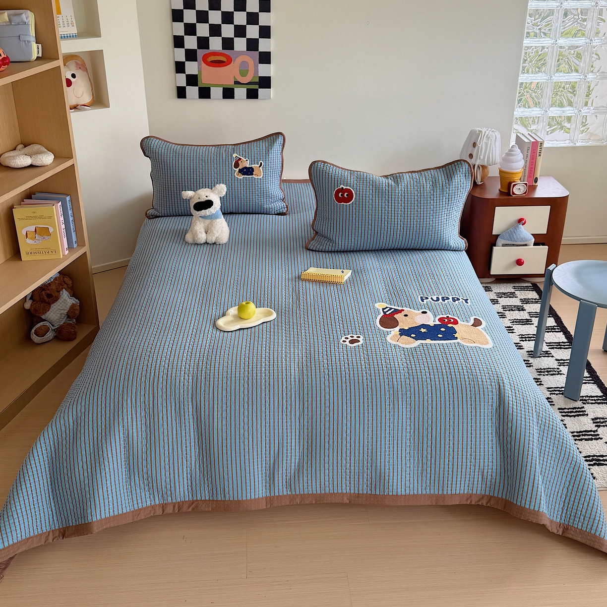 91家纺网 家纺一手货源 找家纺 顾里家纺 2026新款ins韩风床盖单品床盖单件三件套被套四件套 复古腊肠狗