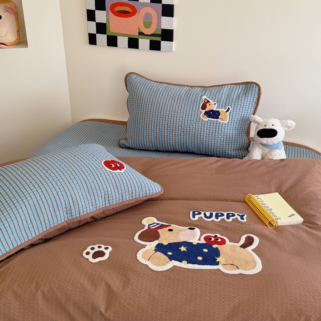 91家纺网 家纺一手货源 找家纺 顾里家纺 2026新款ins韩风床盖单品床盖单件三件套被套四件套 复古腊肠狗