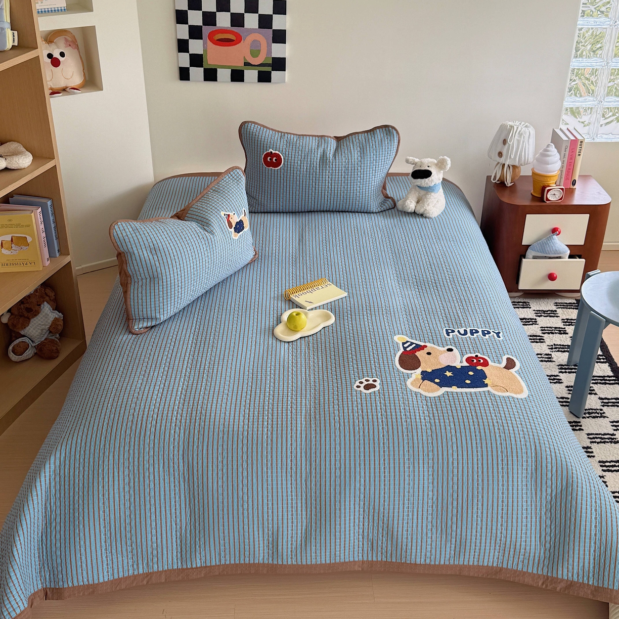 91家纺网 家纺一手货源 找家纺 顾里家纺 2026新款ins韩风床盖单品床盖单件三件套被套四件套 复古腊肠狗