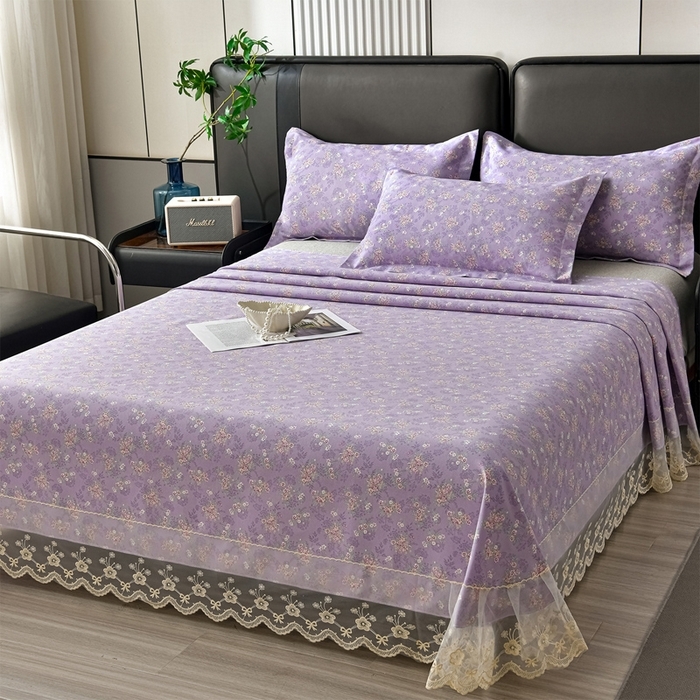 91家纺网 家纺一手货源 找家纺 星窝家纺 2026新款花边老粗布凉席三件套 绮梦韵彩