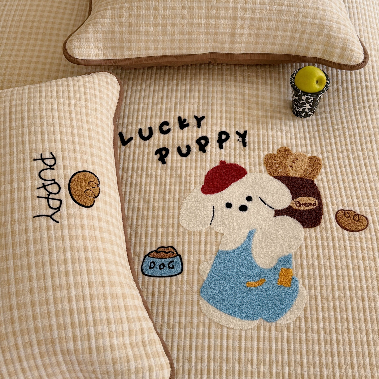 91家纺网 家纺一手货源 找家纺 顾里家纺 2026新款ins韩风床盖单品床盖单件三件套被套四件套 面包小狗