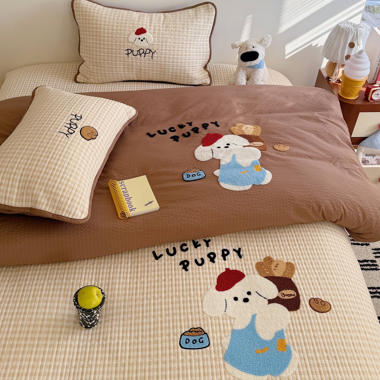 91家纺网 家纺一手货源 找家纺 顾里家纺 2026新款ins韩风床盖单品床盖单件三件套被套四件套 面包小狗