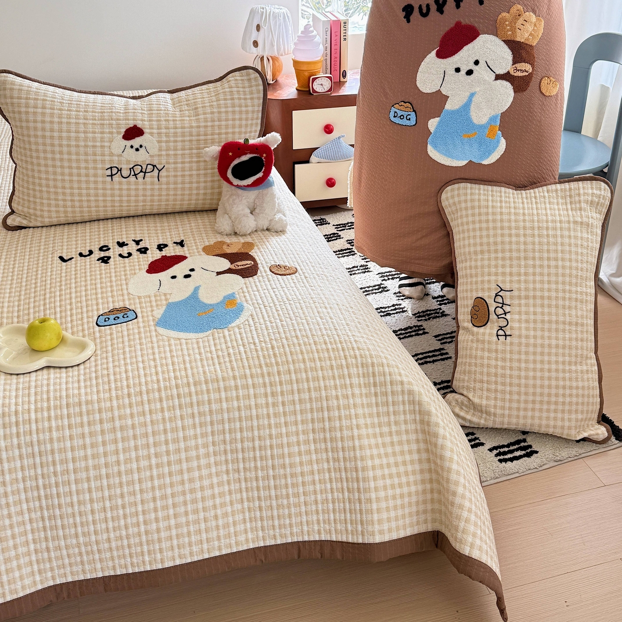 91家纺网 家纺一手货源 找家纺 顾里家纺 2026新款ins韩风床盖单品床盖单件三件套被套四件套 面包小狗