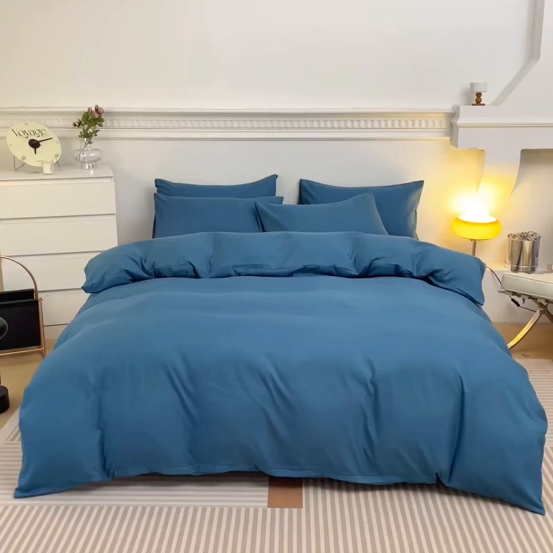 91家纺网 家纺一手货源 找家纺 （总）莎臣豹 2026新款水洗棉磨毛纯色简约风四件套（风格一）