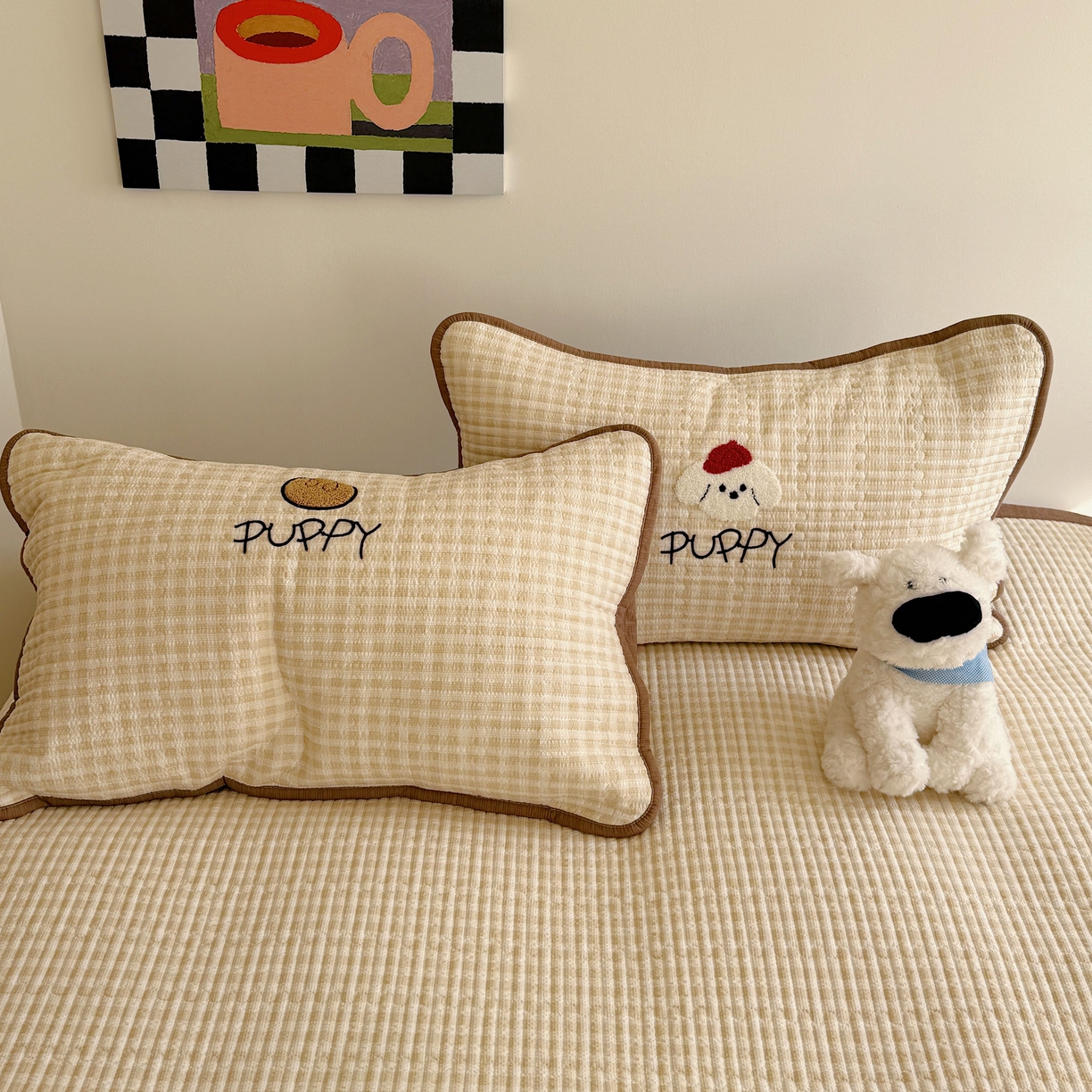 91家纺网 家纺一手货源 找家纺 顾里家纺 2026新款ins韩风床盖单品床盖单件三件套被套四件套 面包小狗