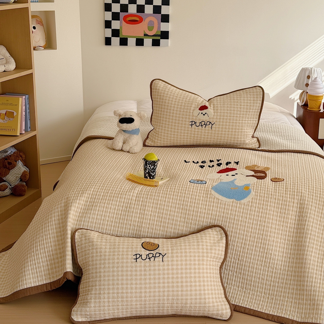 91家纺网 家纺一手货源 找家纺 顾里家纺 2026新款ins韩风床盖单品床盖单件三件套被套四件套 面包小狗