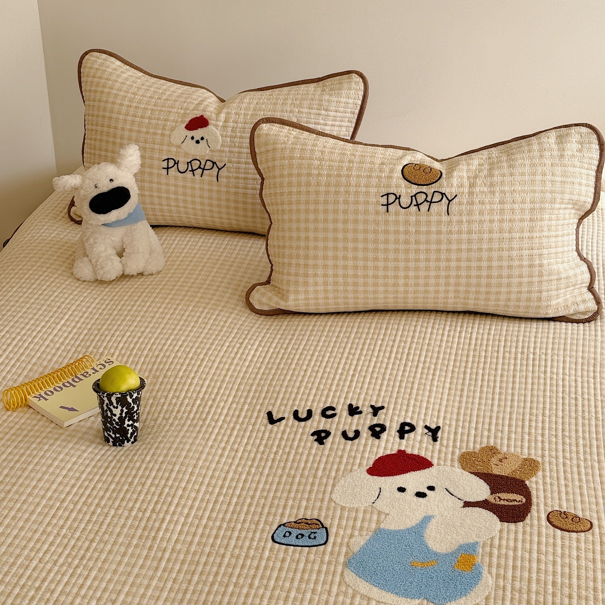 91家纺网 家纺一手货源 找家纺 顾里家纺 2026新款ins韩风床盖单品床盖单件三件套被套四件套 面包小狗