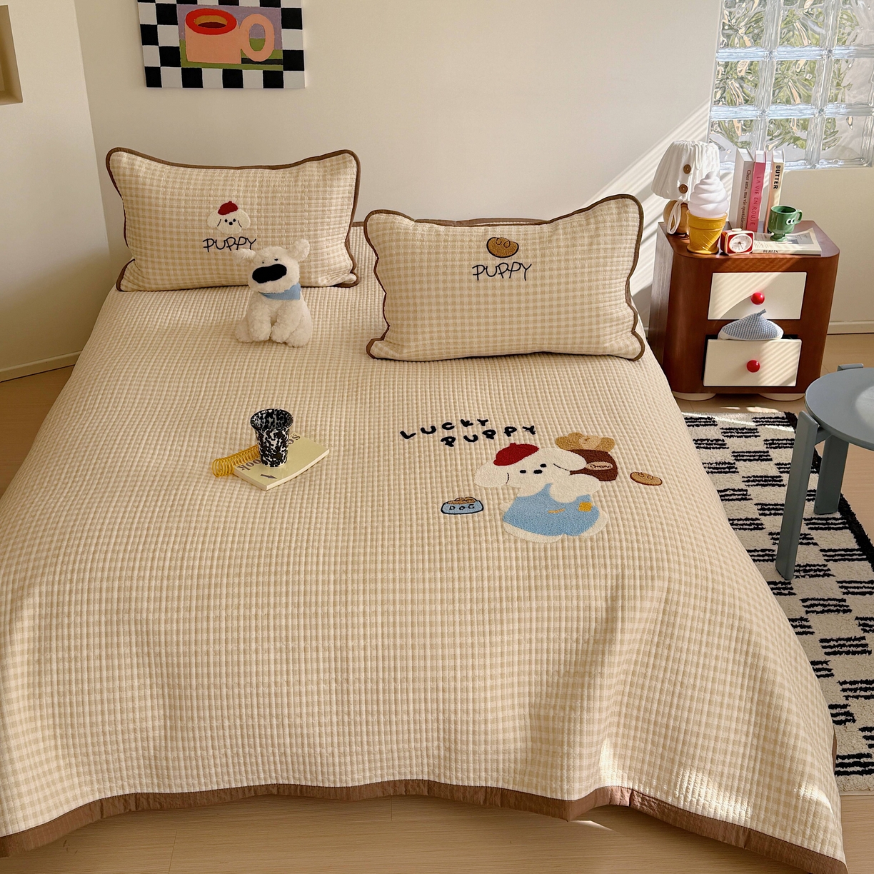 91家纺网 家纺一手货源 找家纺 顾里家纺 2026新款ins韩风床盖单品床盖单件三件套被套四件套 面包小狗