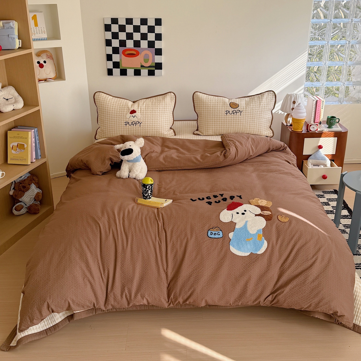 91家纺网 家纺一手货源 找家纺 顾里家纺 2026新款ins韩风床盖单品床盖单件三件套被套四件套 面包小狗