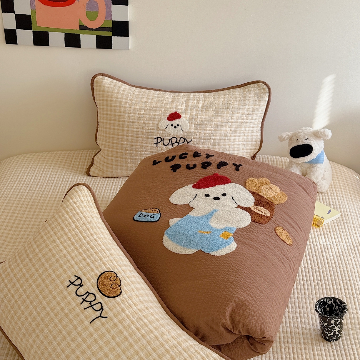 91家纺网 家纺一手货源 找家纺 顾里家纺 2026新款ins韩风床盖单品床盖单件三件套被套四件套 面包小狗