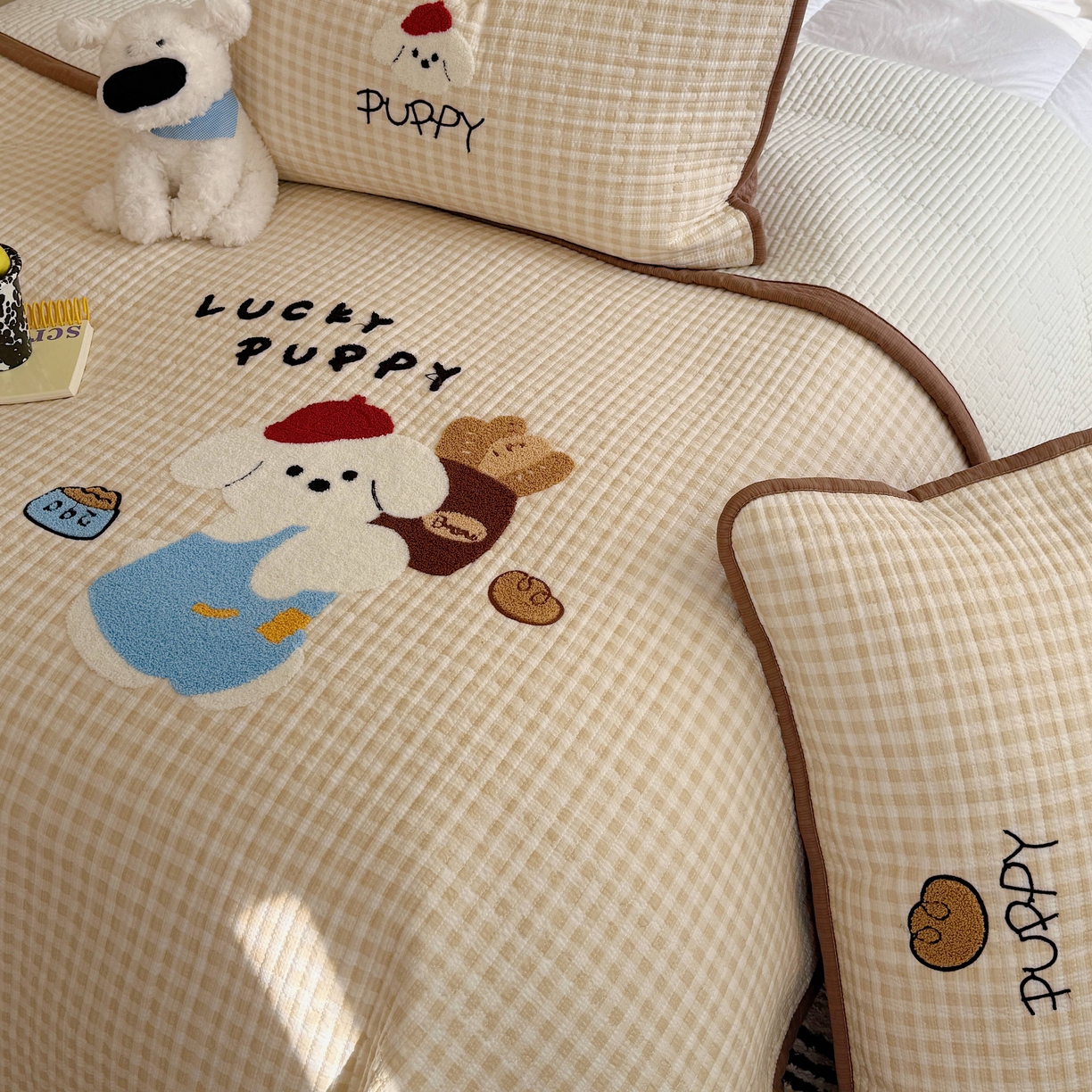 91家纺网 家纺一手货源 找家纺 顾里家纺 2026新款ins韩风床盖单品床盖单件三件套被套四件套 面包小狗