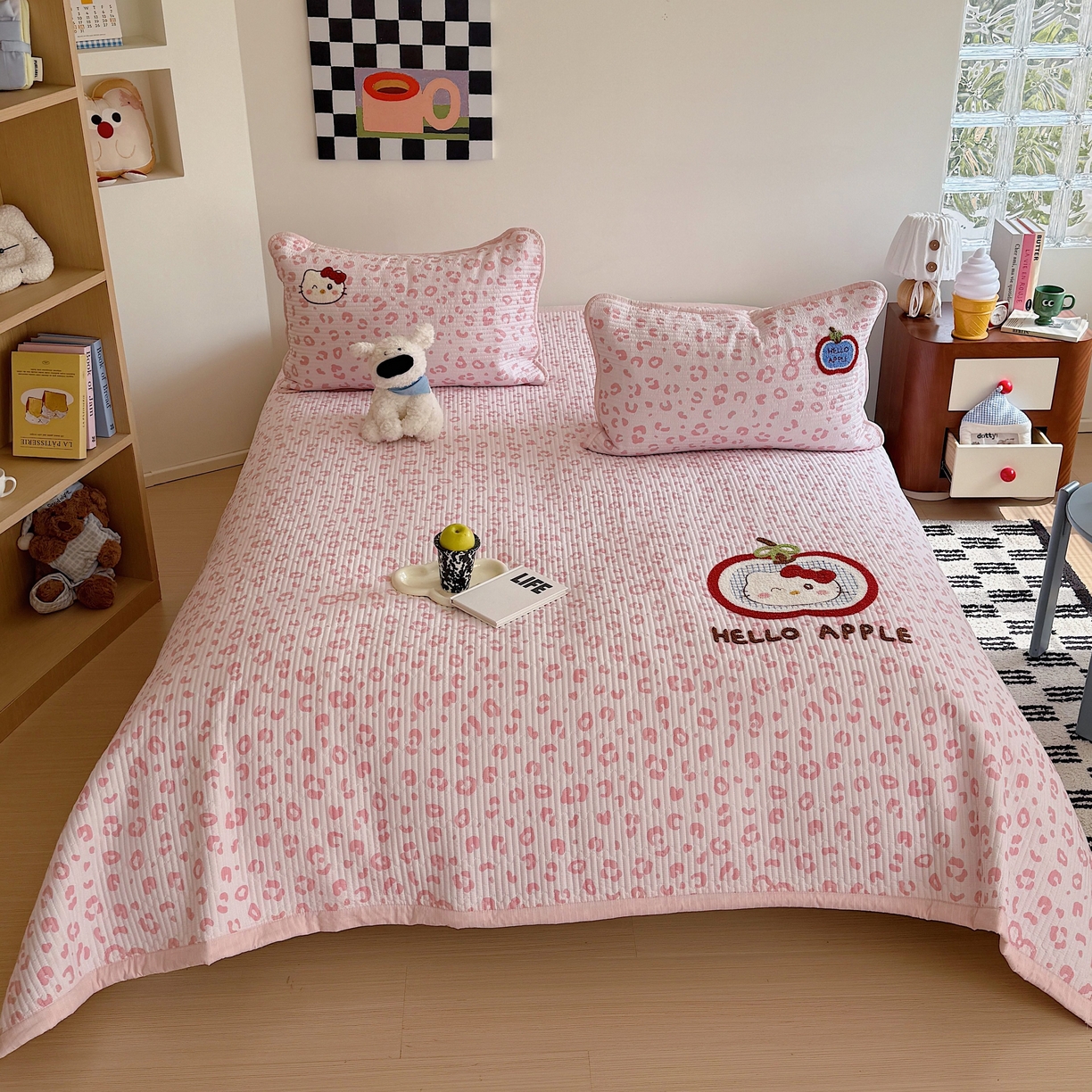 91家纺网 家纺一手货源 找家纺 顾里家纺 2026新款ins韩风床盖单品床盖单件三件套被套四件套 苹果甜猫