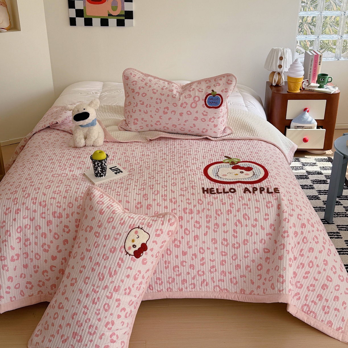 91家纺网 家纺一手货源 找家纺 顾里家纺 2026新款ins韩风床盖单品床盖单件三件套被套四件套 苹果甜猫