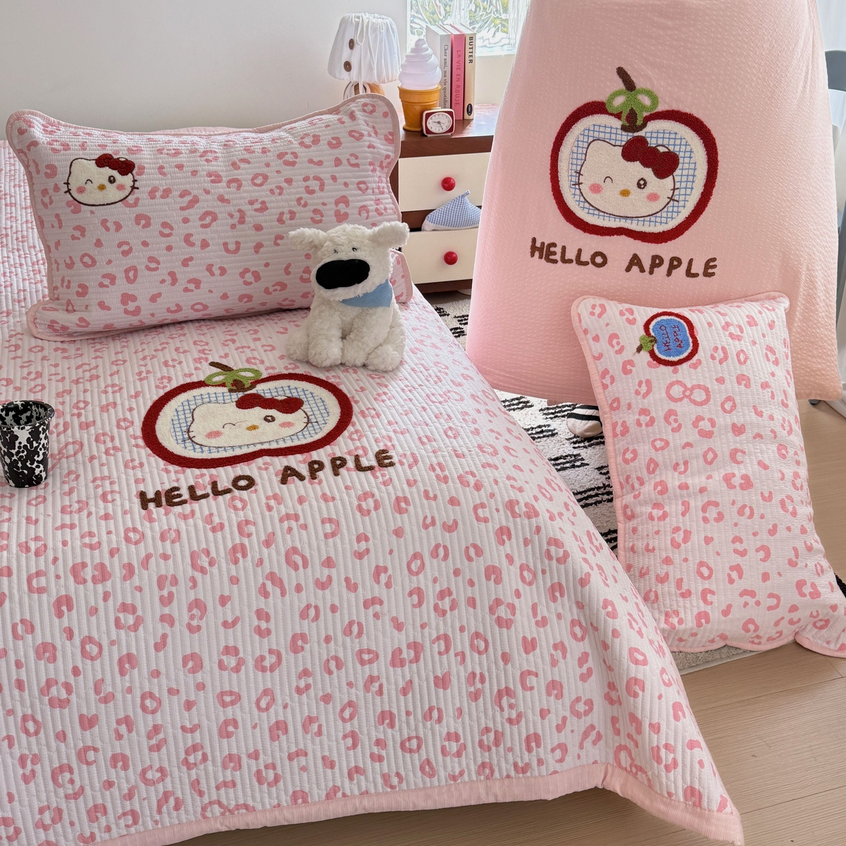 91家纺网 家纺一手货源 找家纺 顾里家纺 2026新款ins韩风床盖单品床盖单件三件套被套四件套 苹果甜猫