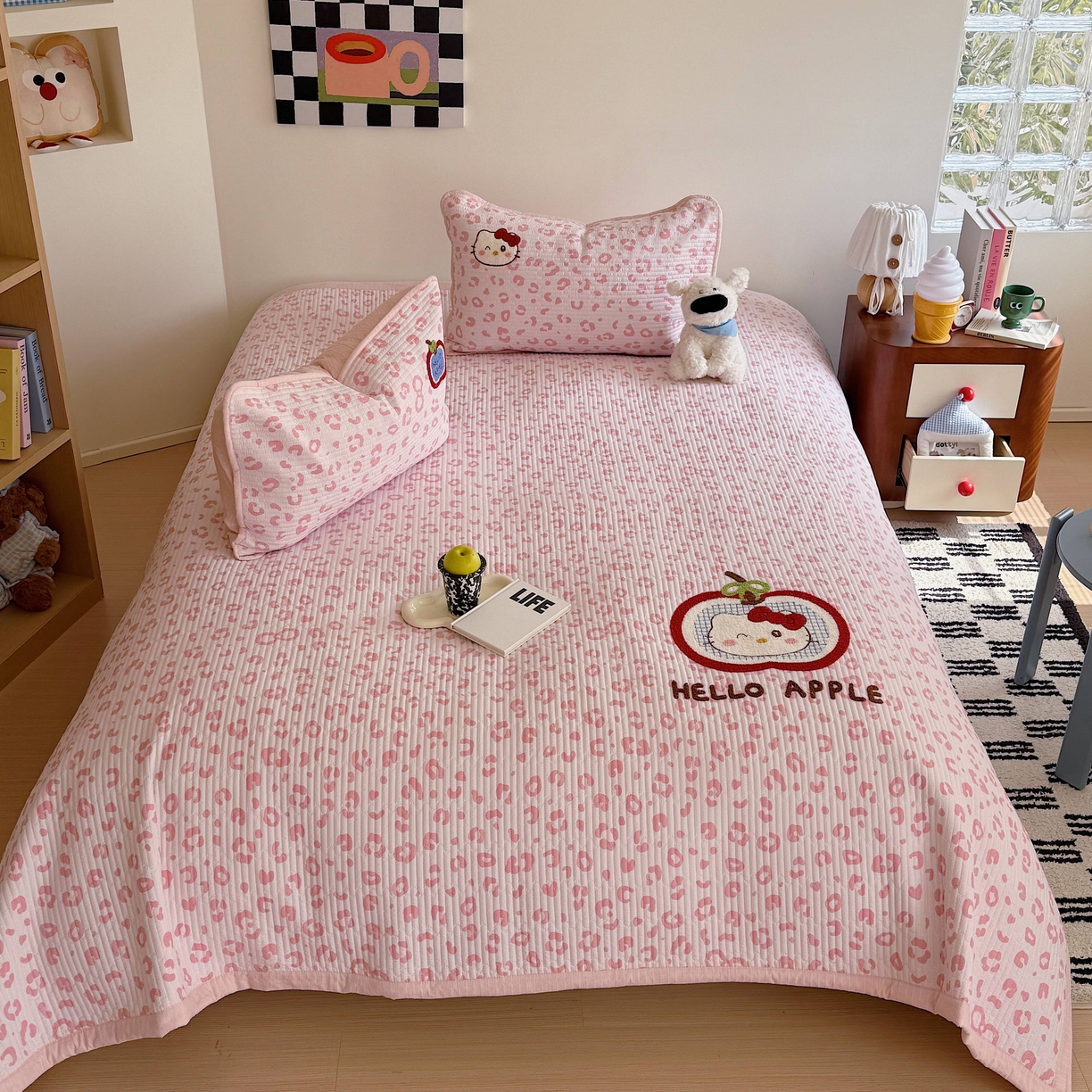 91家纺网 家纺一手货源 找家纺 顾里家纺 2026新款ins韩风床盖单品床盖单件三件套被套四件套 苹果甜猫