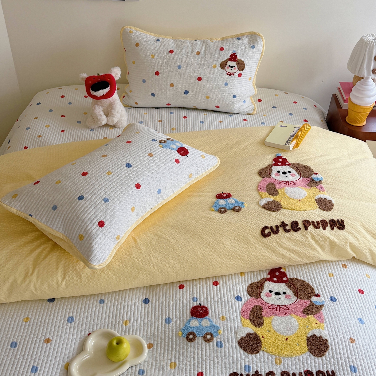 91家纺网 家纺一手货源 找家纺 顾里家纺 2026新款ins韩风床盖单品床盖单件三件套被套四件套 甜圈小狗