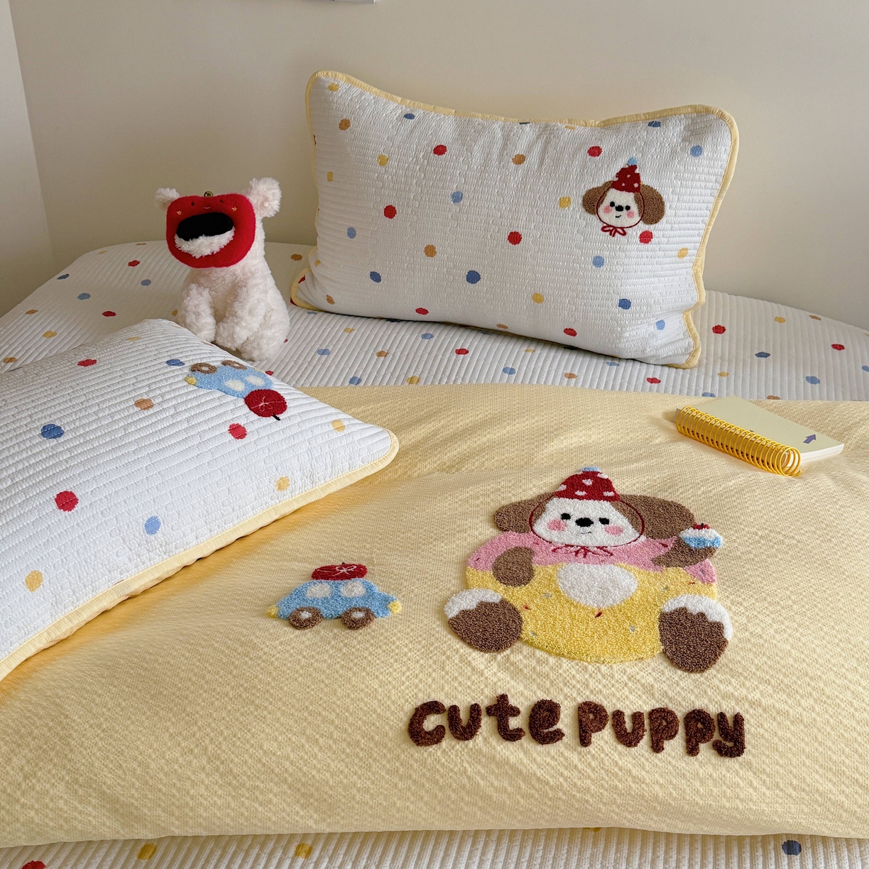 91家纺网 家纺一手货源 找家纺 顾里家纺 2026新款ins韩风床盖单品床盖单件三件套被套四件套 甜圈小狗