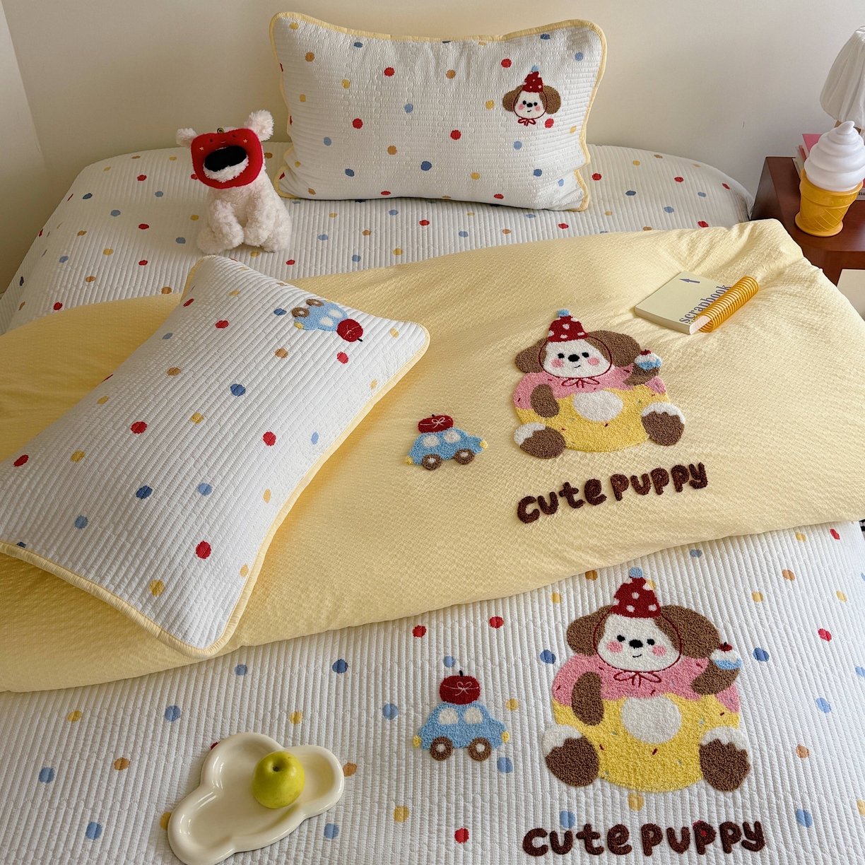 91家纺网 家纺一手货源 找家纺 顾里家纺 2026新款ins韩风床盖单品床盖单件三件套被套四件套 甜圈小狗