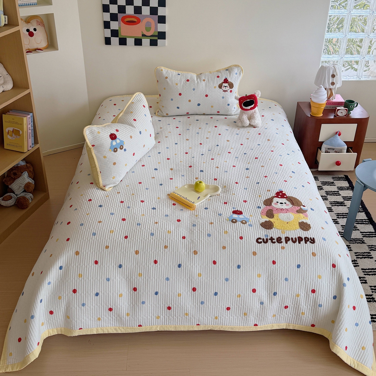 91家纺网 家纺一手货源 找家纺 顾里家纺 2026新款ins韩风床盖单品床盖单件三件套被套四件套 甜圈小狗