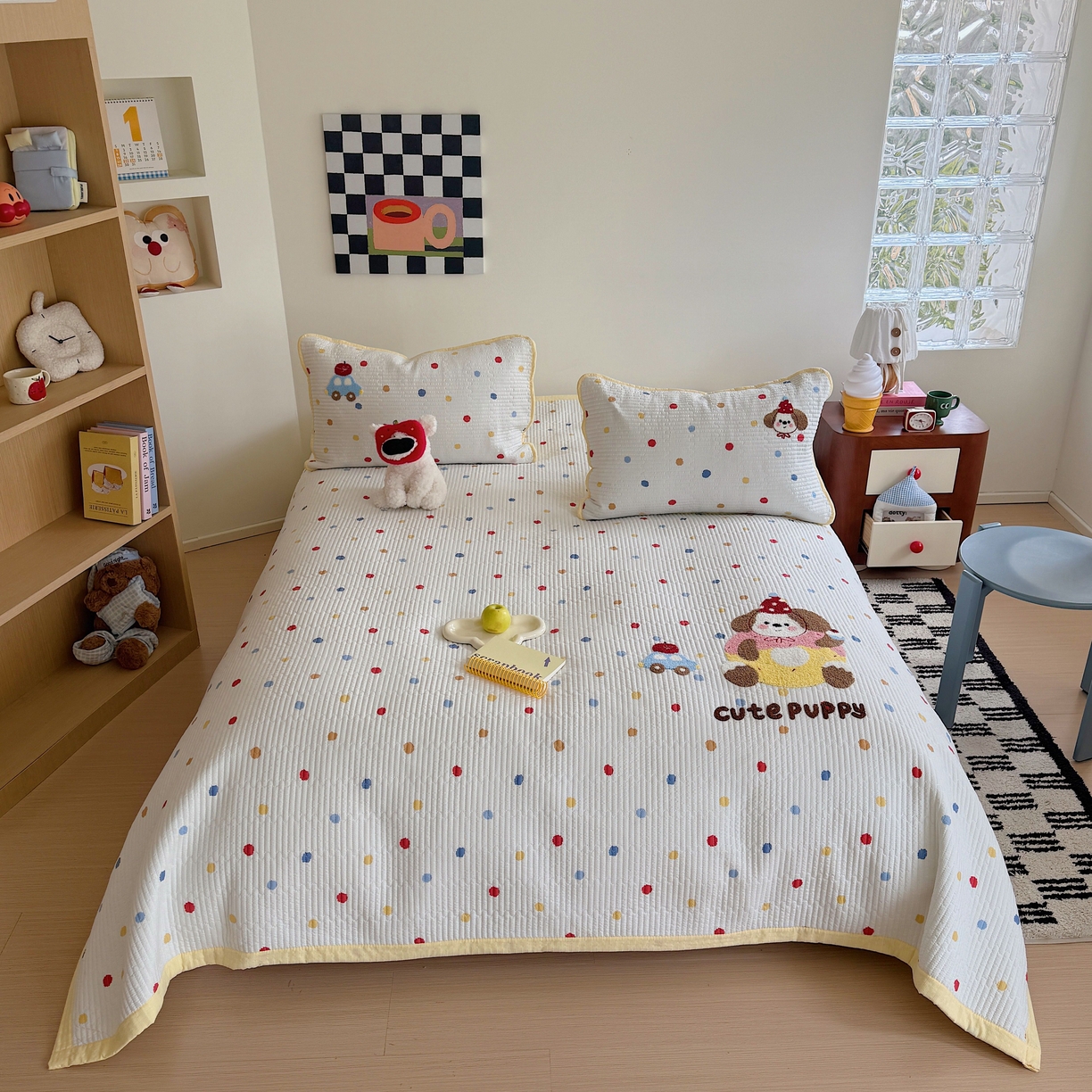 91家纺网 家纺一手货源 找家纺 顾里家纺 2026新款ins韩风床盖单品床盖单件三件套被套四件套 甜圈小狗