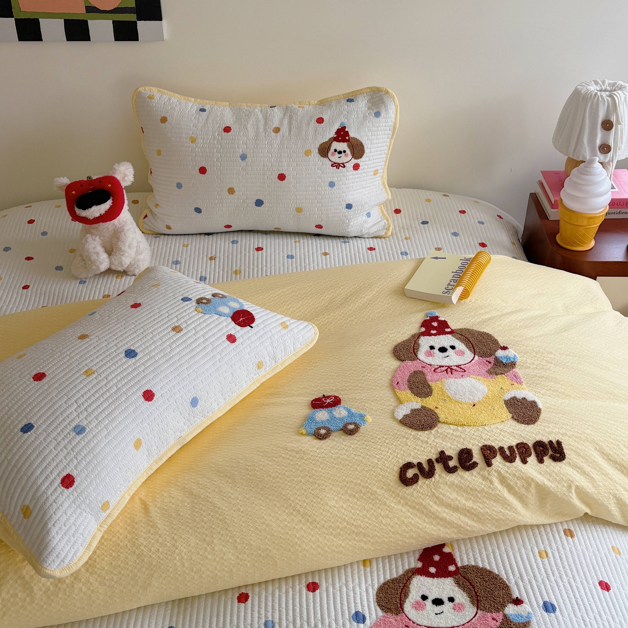 91家纺网 家纺一手货源 找家纺 顾里家纺 2026新款ins韩风床盖单品床盖单件三件套被套四件套 甜圈小狗