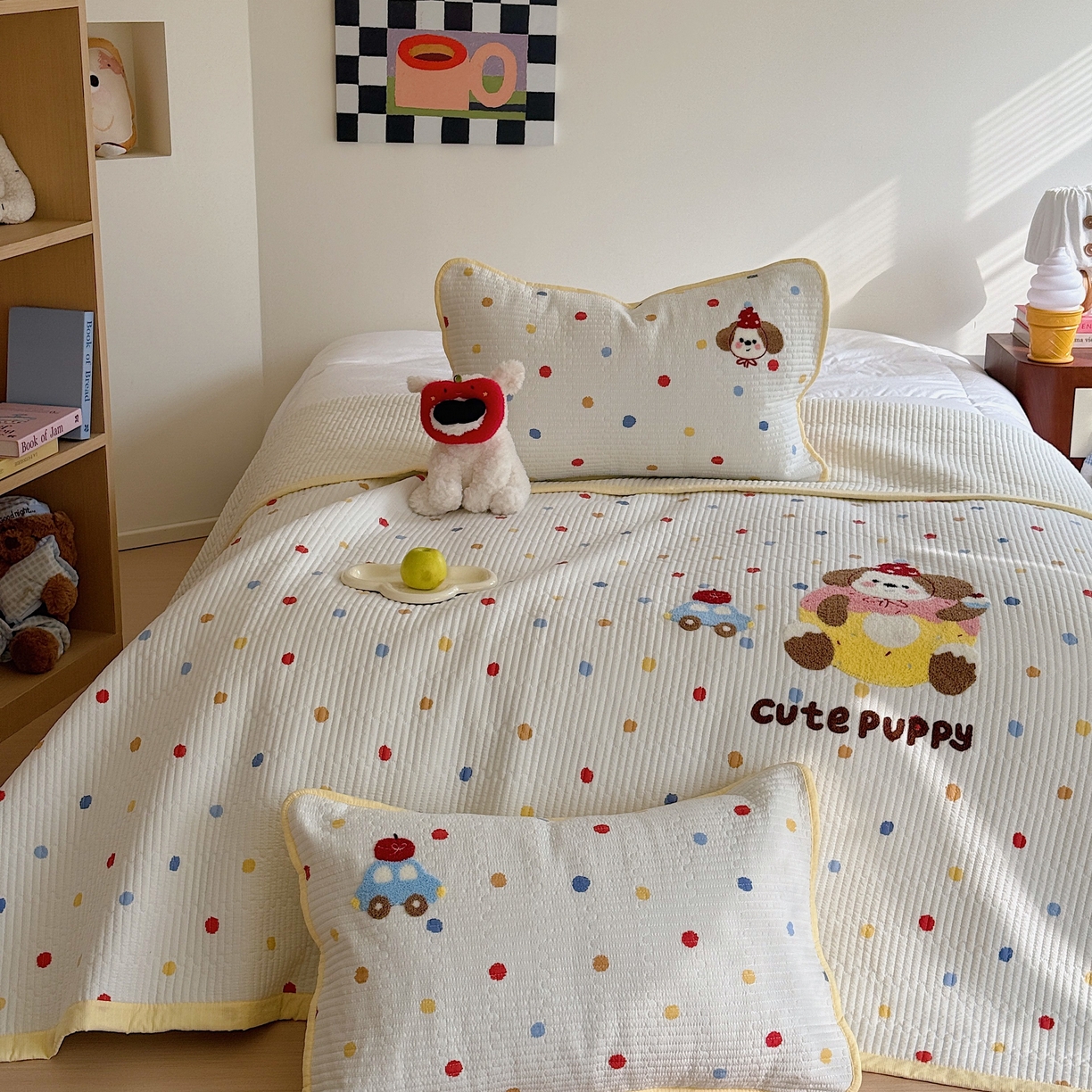 91家纺网 家纺一手货源 找家纺 顾里家纺 2026新款ins韩风床盖单品床盖单件三件套被套四件套 甜圈小狗