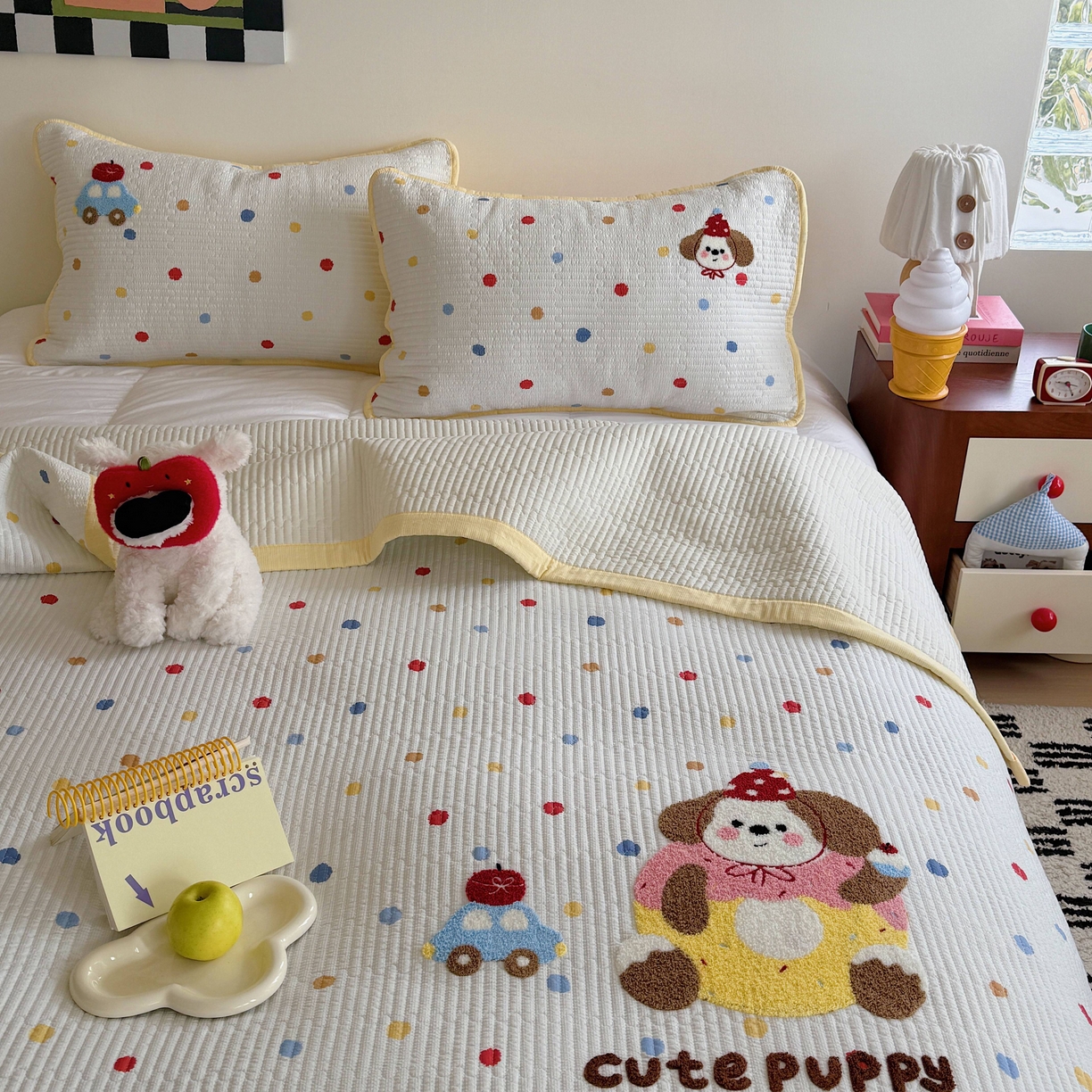 91家纺网 家纺一手货源 找家纺 顾里家纺 2026新款ins韩风床盖单品床盖单件三件套被套四件套 甜圈小狗