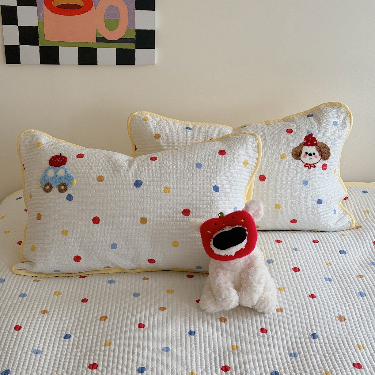 91家纺网 家纺一手货源 找家纺 顾里家纺 2026新款ins韩风床盖单品床盖单件三件套被套四件套 甜圈小狗