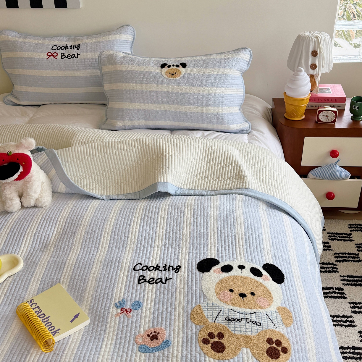 91家纺网 家纺一手货源 找家纺 顾里家纺 2026新款ins韩风床盖单品床盖单件三件套被套四件套 熊猫小熊